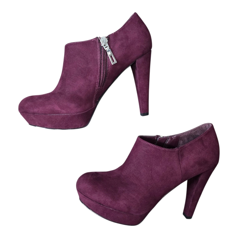 New Marc Fisher Abetter 2 Dark Red Faux Suede Ankle Heel Boot 6 Goblin Victorian